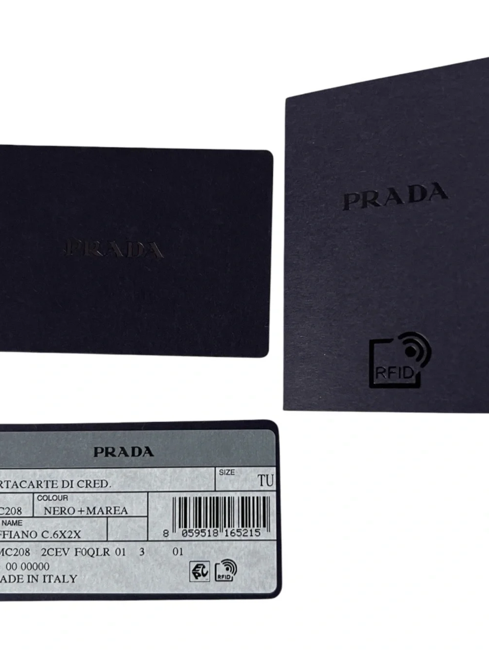 Prada Black & Blue Saffiano Leather Card Holder with Graphic Detail